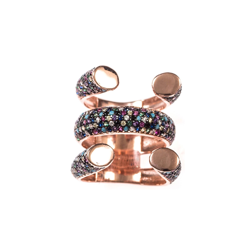 Δαχτυλίδι Από Ροζ Επιχρυσωμένο Ασήμι Και Πολύχρωμες Πέτρες Ζιργκόν