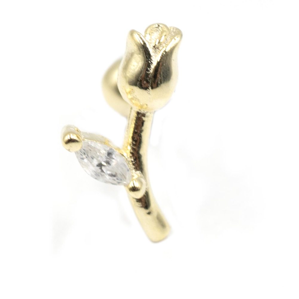 Σκουλαρίκι Αυτιού Ασημένιο Επιχρυσωμένο με Ζιργκόν - SIL846