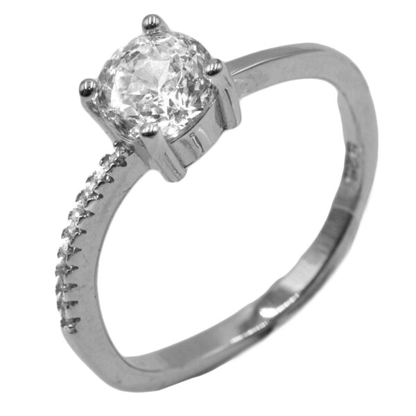 Δαχτυλίδι Μονόπετρο Ασημένιο Επιπλατινωμένο με Ζιργκόν - TR20