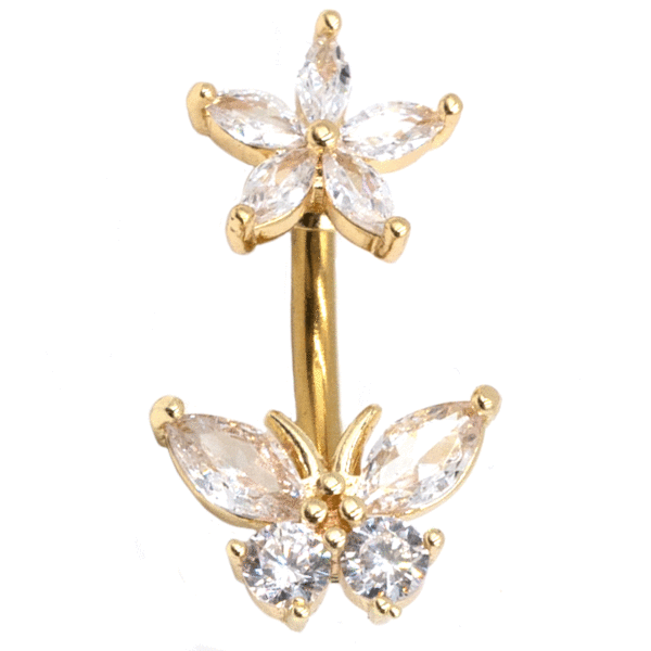 Σκουλαρίκι Αφαλού από Επιχρυσωμένο Ατσάλι με Ζιργκόν και Σχέδιο - BELJ442