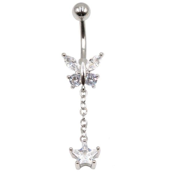 Σκουλαρίκι Αφαλού από Ατσάλι με Ζιργκόν και Σχέδιο από Μπρούτζο- BELJ404