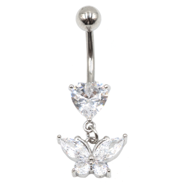 Σκουλαρίκι Αφαλού από Ατσάλι με Ζιργκόν και Σχέδιο από Μπρούτζο- BELJ406