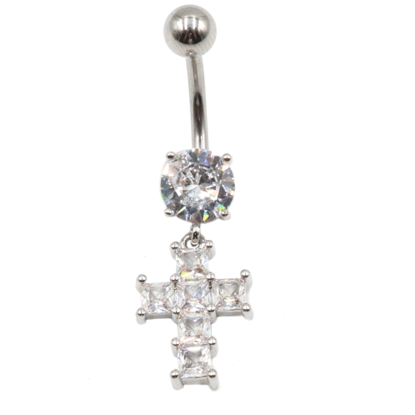 Σκουλαρίκι Αφαλού από Ατσάλι με Ζιργκόν και Σχέδιο από Μπρούτζο- BELJ412