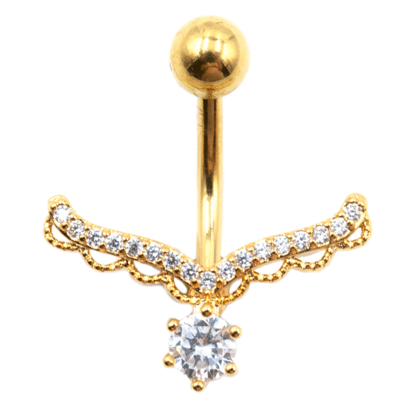 Σκουλαρίκι Αφαλού από Επιχρυσωμένο Ατσάλι με Ζιργκόν και Σχέδιο - BELJ444