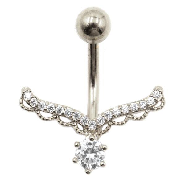 Σκουλαρίκι Αφαλού από Ατσάλι με Ζιργκόν και Σχέδιο - BELJ417