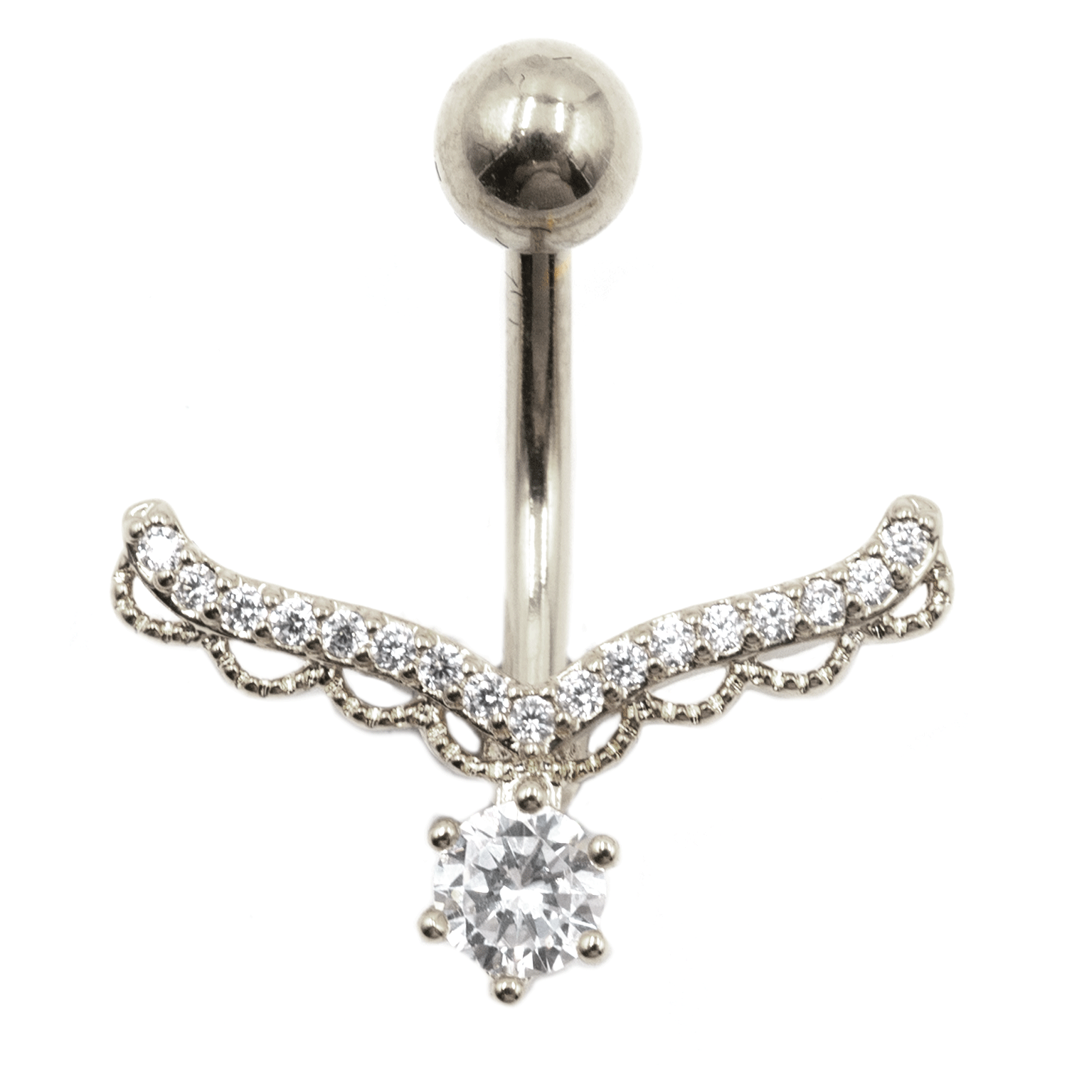 Σκουλαρίκι Αφαλού από Ατσάλι με Ζιργκόν και Σχέδιο - BELJ417