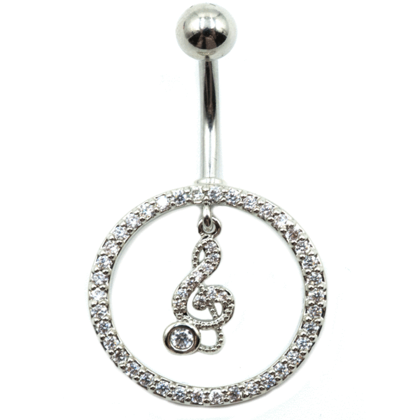 Σκουλαρίκι Αφαλού από Ατσάλι με Ζιργκόν και Σχέδιο - BELJ421