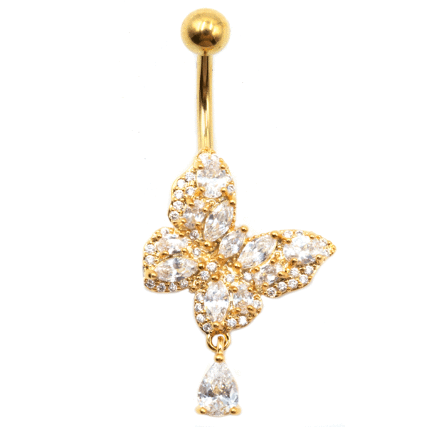 Σκουλαρίκι Αφαλού από Ατσάλι Επιχρυσωμένο με Ζιργκόν και Σχέδιο από Μπρούτζο- BELJ436