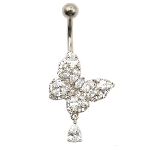 Σκουλαρίκι Αφαλού από Ατσάλι με Ζιργκόν και Σχέδιο από Μπρούτζο- BELJ415