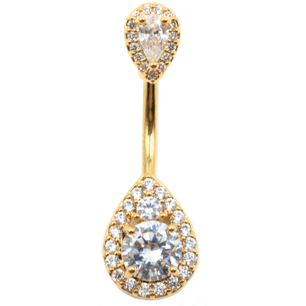 Σκουλαρίκι Αφαλού από Επιχρυσωμένο Ατσάλι με Ζιργκόν και Σχέδιο - BELJ449