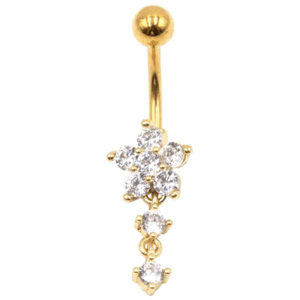 Σκουλαρίκι Αφαλού από Ατσάλι Επιχρυσωμένο με Ζιργκόν και Σχέδιο από Μπρούτζο- BELJ440