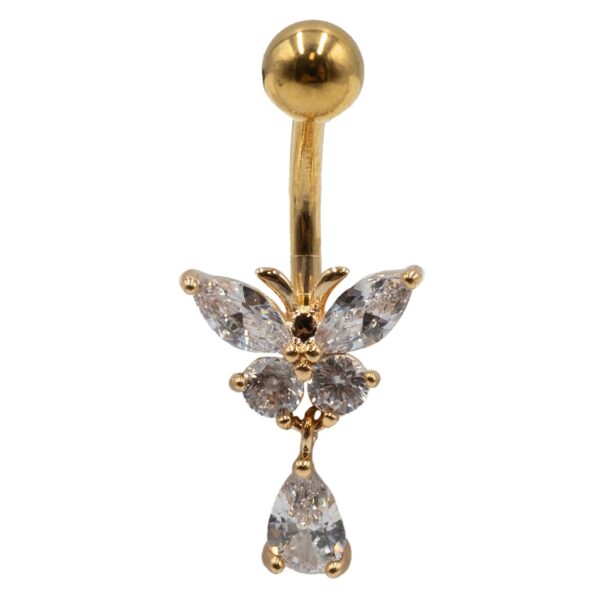 Σκουλαρίκι Αφαλού από Ατσάλι Επιχρυσωμένο με Ζιργκόν και Σχέδιο από Μπρούτζο- BELJ450