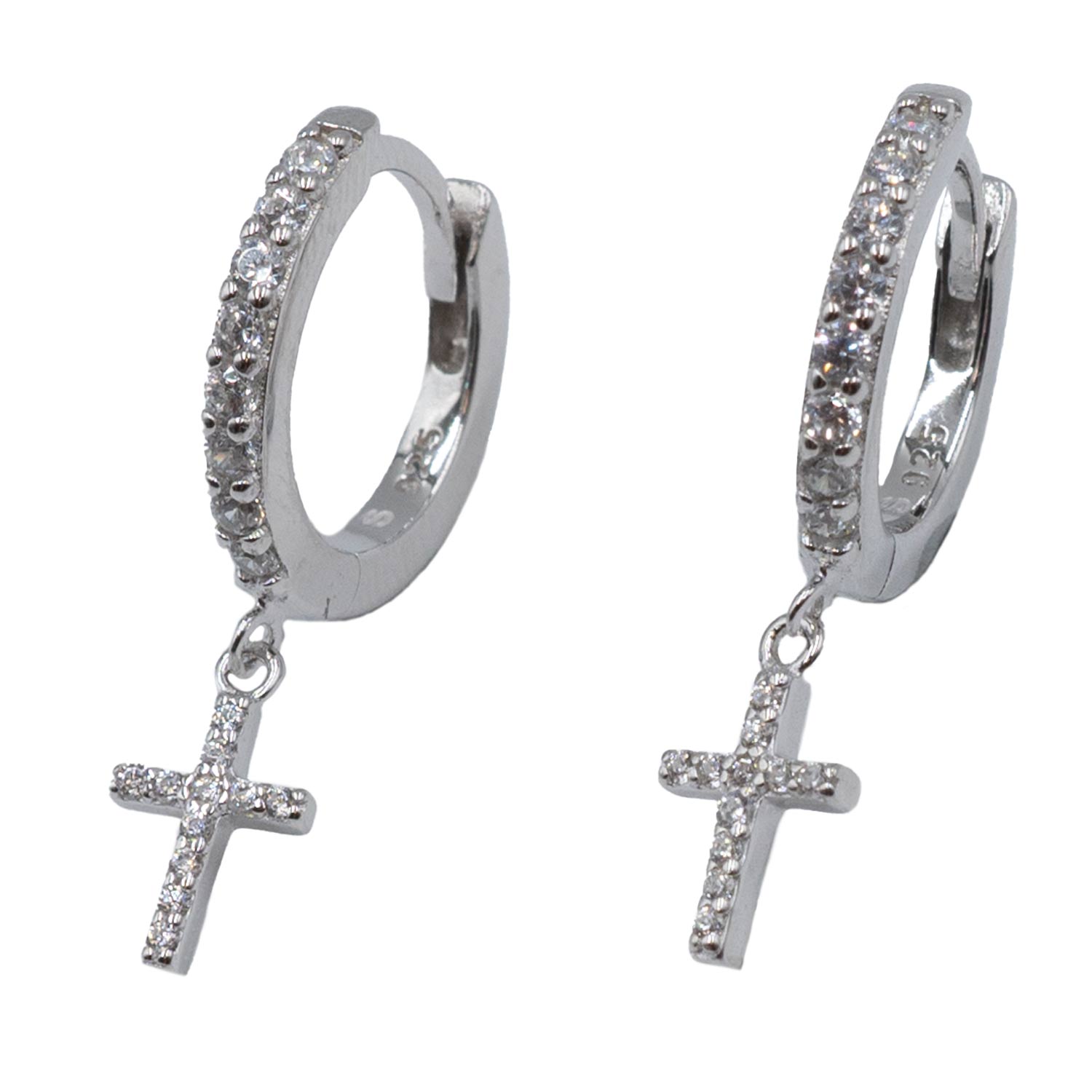 Σκουλαρίκια Αυτιού Ασημένια Επιπλατινωμένα Κρίκοι με Ζιργκόν - EIT89