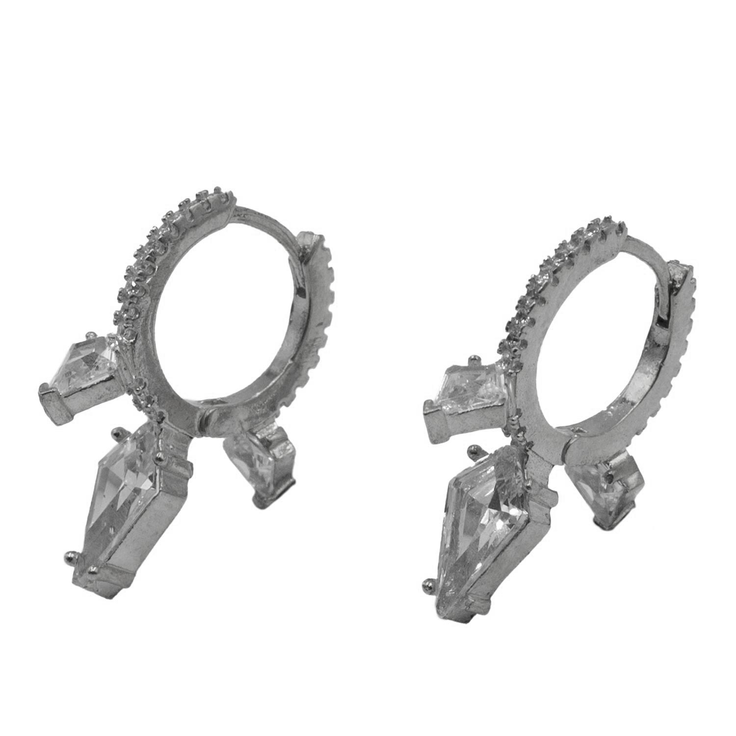 Σκουλαρίκια Αυτιού Ασημένια Επιπλατινωμένα Κρίκοι με Ζιργκόν - EIT57