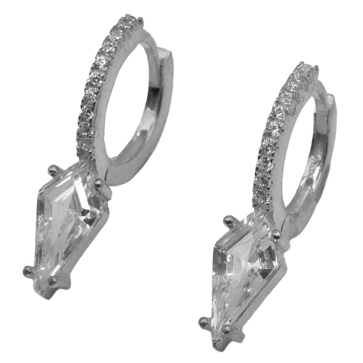 Σκουλαρίκια Αυτιού Ασημένια Επιπλατινωμένα Κρίκοι με Ζιργκόν - EIT40