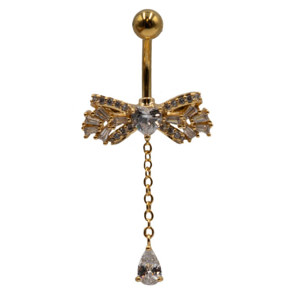 Σκουλαρίκι Αφαλού από Ατσάλι Επιχρυσωμένο με Ζιργκόν και Σχέδιο από Μπρούτζο - BELJ453