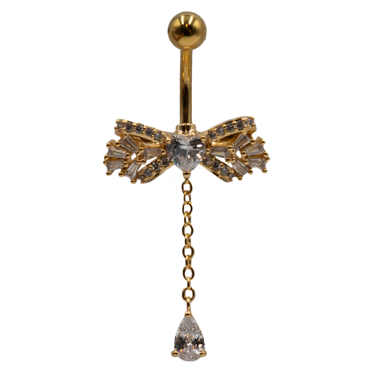 Σκουλαρίκι Αφαλού από Ατσάλι Επιχρυσωμένο με Ζιργκόν και Σχέδιο από Μπρούτζο - BELJ453