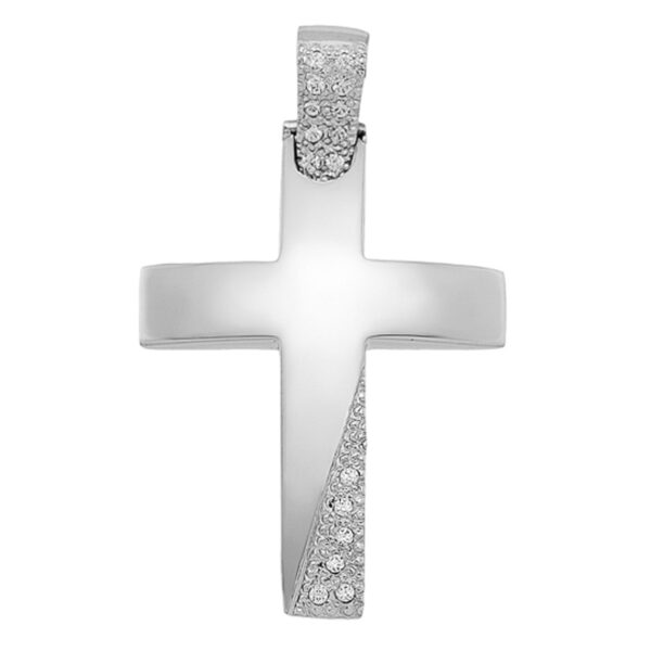 Σταυρός Λευκόχρυσος 14 καρατίων με Ζιργκόν - PL14882