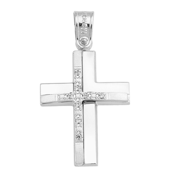 Σταυρός Λευκόχρυσος 14 καρατίων με Ζιργκόν - PL17161